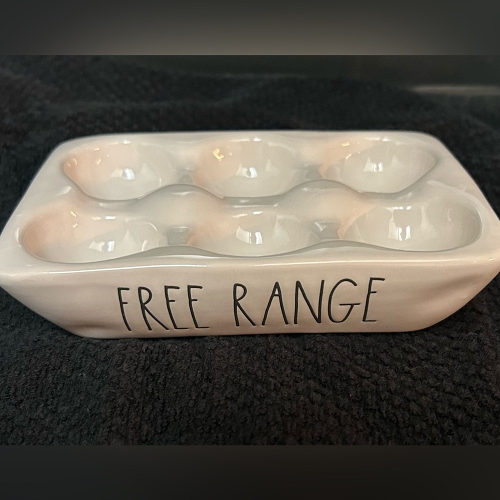 Rae Dunn “Free Range” egg dish. 6.5”x4.5”